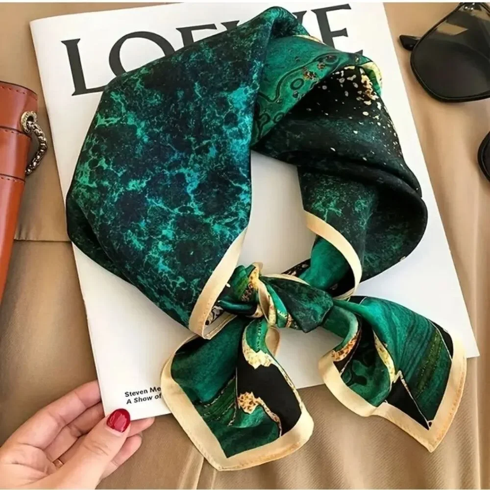 Emerald green scarf marble painting trim shawl